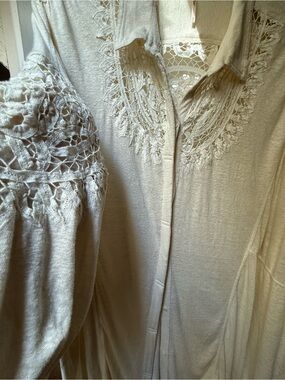 Free People Lace-Trim Button Front Top in Cream